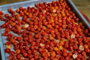 oven roasted cherry tomatoes on baking tray